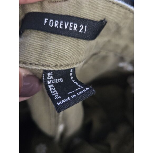 Forever 21 Pants Green Hi Rise Cargo Wide Leg Flat Front Embroidered Small - Picture 4 of 6